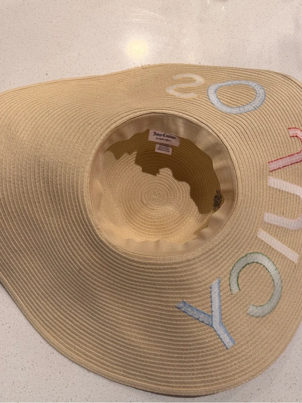 Juicy Couture So Juicy Floppy Straw Sun Hat Multicolor Embroidered OS - Picture 6 of 6